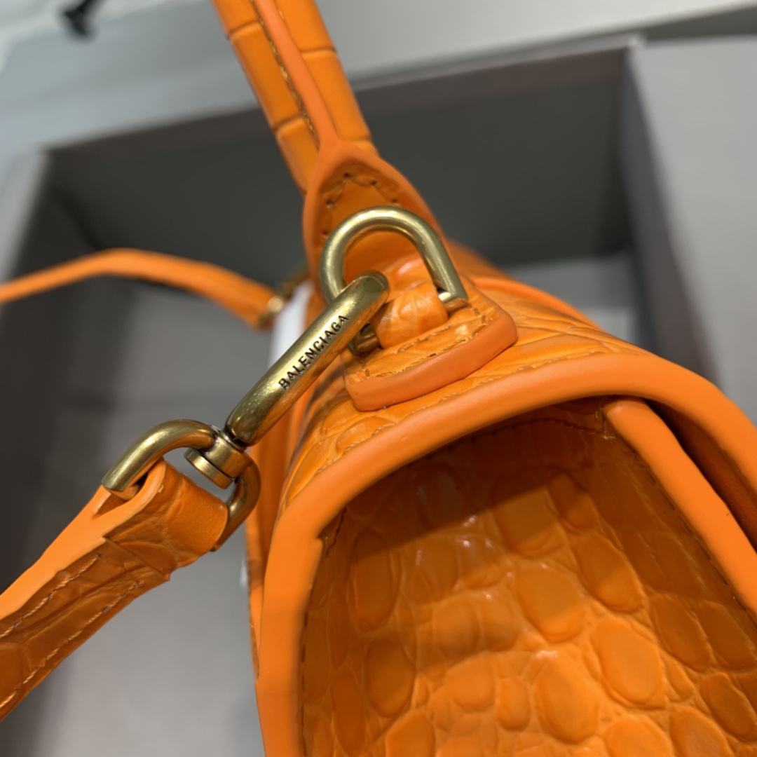 Balenciaga Hourglass XS Handbag Crocodile Embossed Shoulder Bag Orange